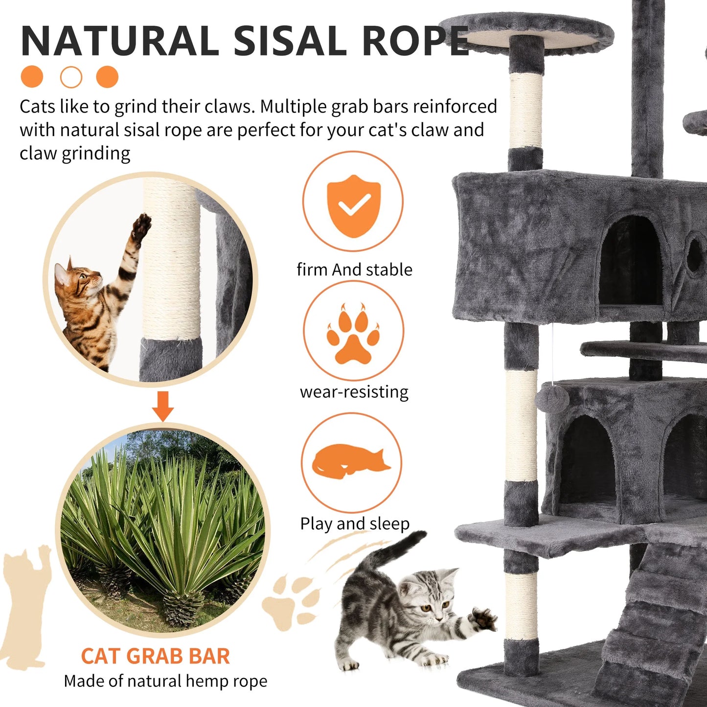 Luxury 54-Inch Double Condo Cat Tree Tower with Scratching Post & Perch - Stylish Light Gray Design for Indoor Fun!