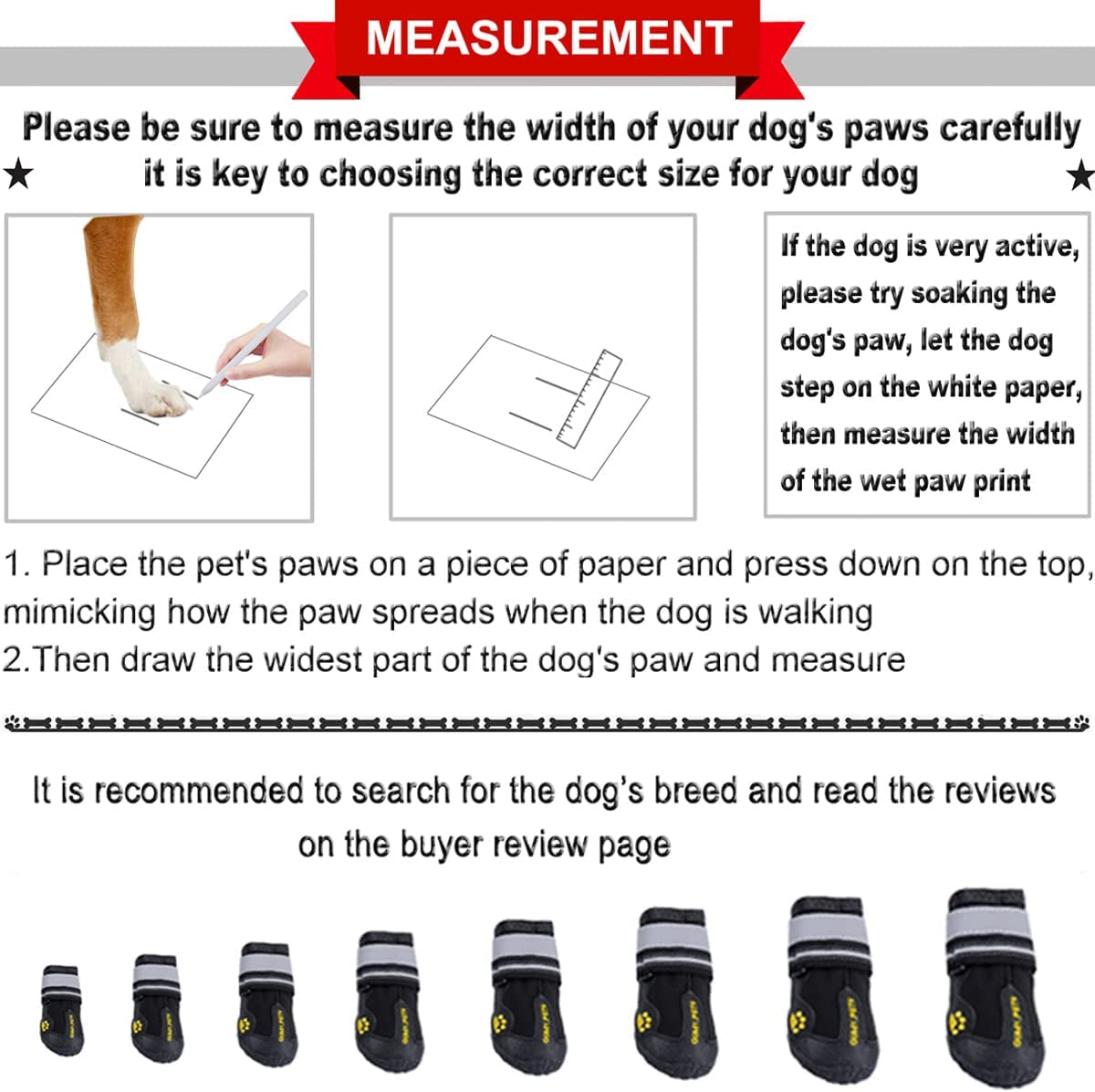 Dog Shoes for Hot Pavement, Dog Snow Boots & Paw Protectors for Winter | Dog Booties Medium Large Size Dogs, Water-Resistant in the Rain, Outdoor Walking, Indoor Hardfloors Skid-Resistant Sole Black