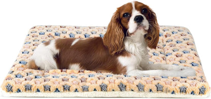Dog Crate Pad Bed Ultra Soft Pet Mat Star Print Brown 23 X18 Inch | Washable Crate Mat for Small Medium Large Dogs, Reversible Fleece Dog Crate Kennel Mat Flat Cat Bed Liner