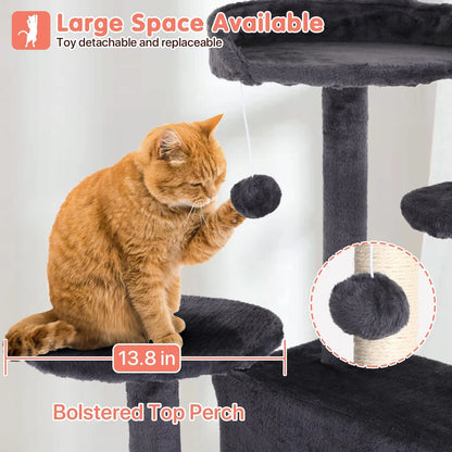 Luxury 54-Inch Double Condo Cat Tree Tower with Scratching Post & Perch - Stylish Light Gray Design for Indoor Fun!