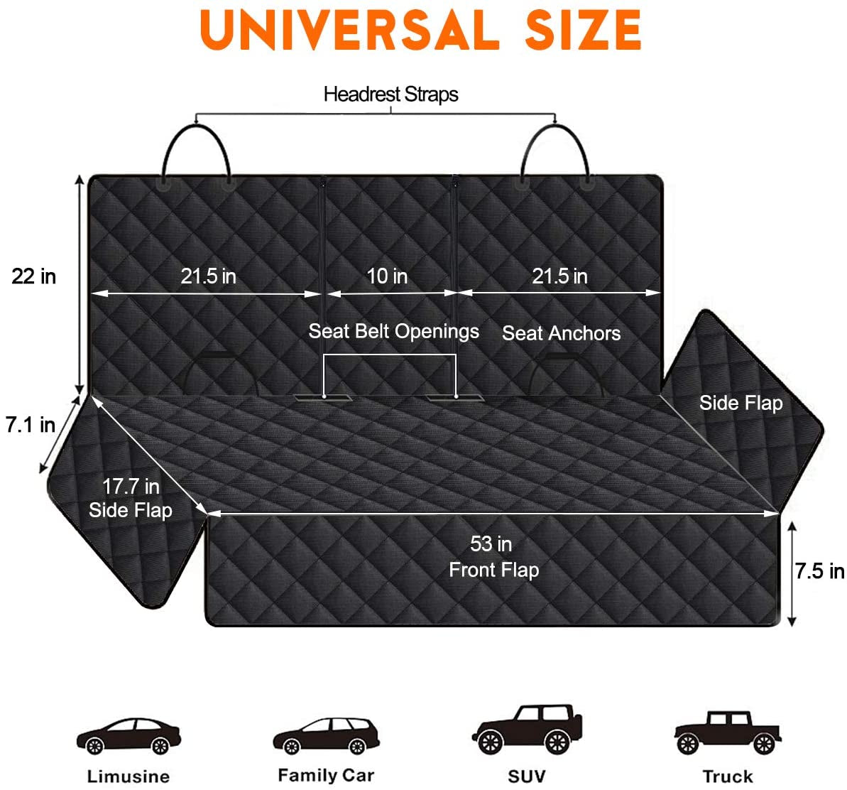 Premium Waterproof Dog Car Seat Cover - Durable Back Seat Protector for Cars, SUVs, and Trucks (53” Width) - Fits Middle Armrest - Black