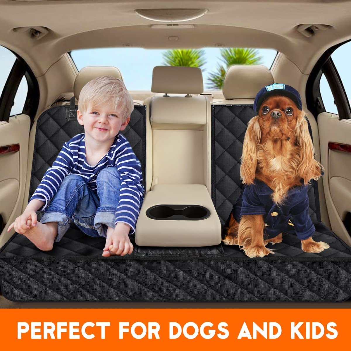 Premium Waterproof Dog Car Seat Cover - Durable Back Seat Protector for Cars, SUVs, and Trucks (53” Width) - Fits Middle Armrest - Black