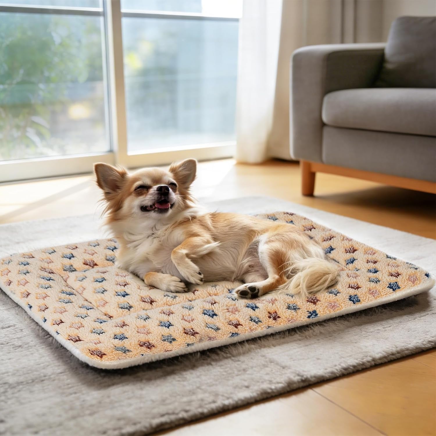 Dog Crate Pad Bed Ultra Soft Pet Mat Star Print Brown 23 X18 Inch | Washable Crate Mat for Small Medium Large Dogs, Reversible Fleece Dog Crate Kennel Mat Flat Cat Bed Liner