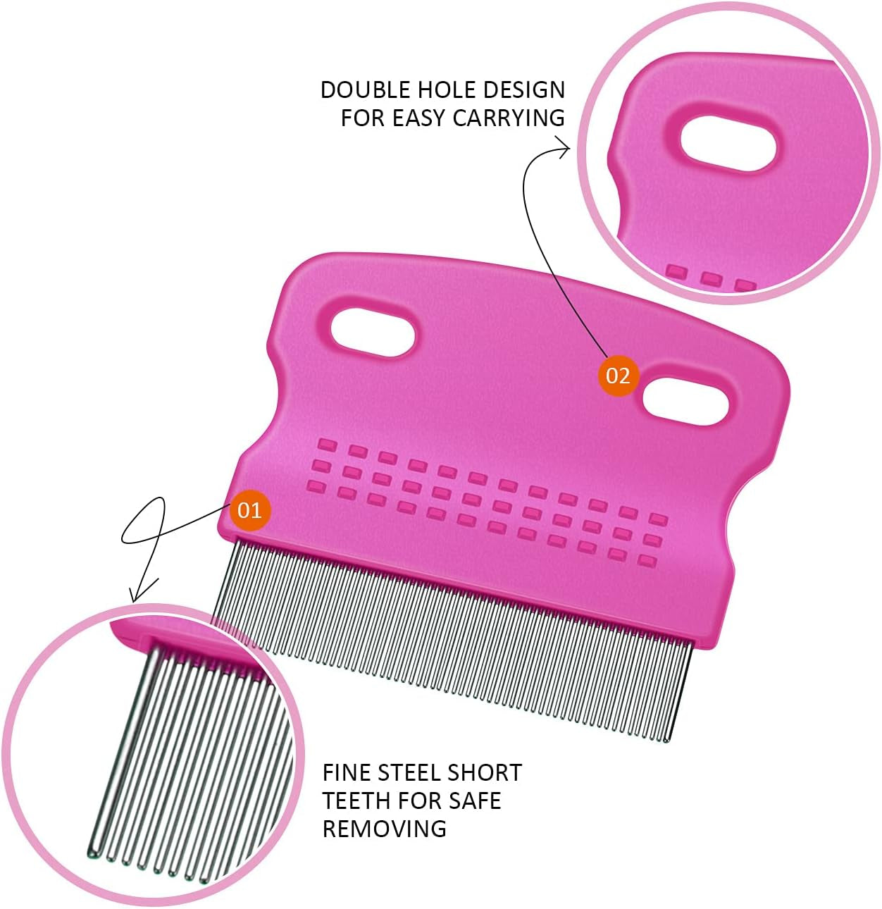 6 Pack Flea Comb Pet,White, Yellow, Green, Purple, Orange, Dark Blue | Stainless Steel Rounded Teeth, Double Sided Design, Lice Remover, Tear Stain Tool, Dematting Brush for Cats Dogs Grooming