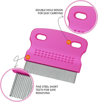 6 Pack Flea Comb Pet,White, Yellow, Green, Purple, Orange, Dark Blue | Stainless Steel Rounded Teeth, Double Sided Design, Lice Remover, Tear Stain Tool, Dematting Brush for Cats Dogs Grooming