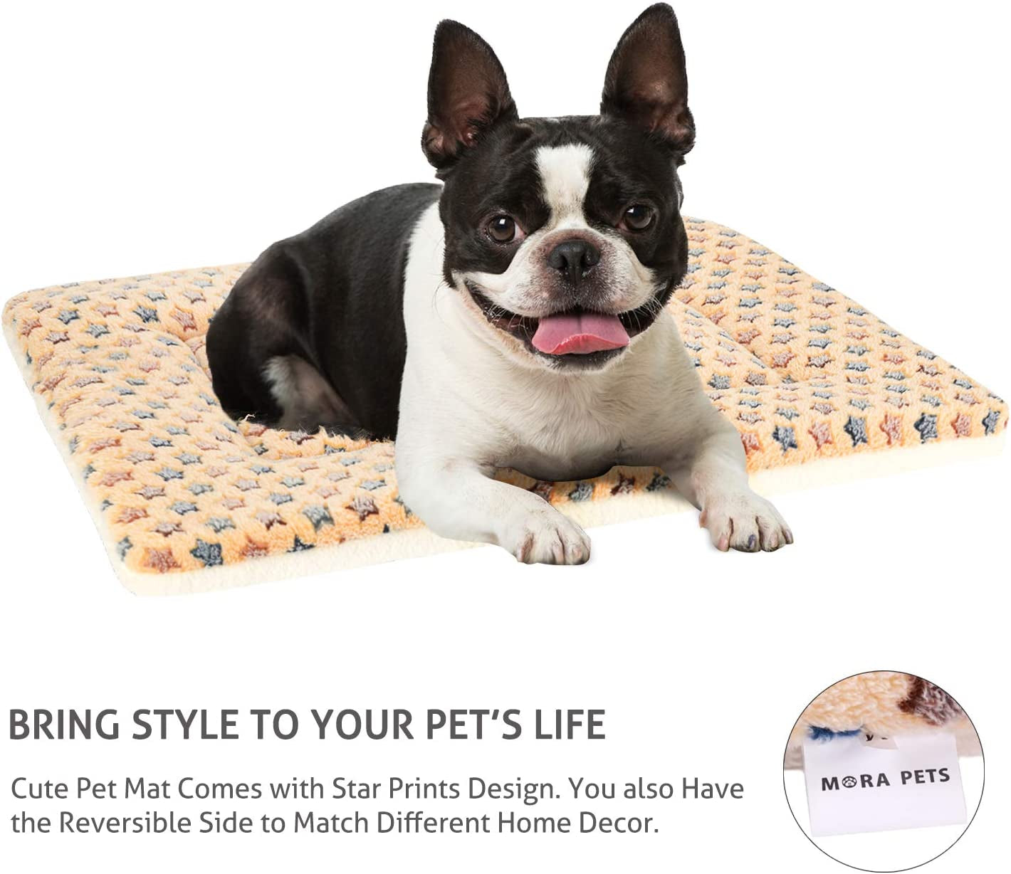 Dog Crate Pad Bed Ultra Soft Pet Mat Star Print Brown 23 X18 Inch | Washable Crate Mat for Small Medium Large Dogs, Reversible Fleece Dog Crate Kennel Mat Flat Cat Bed Liner