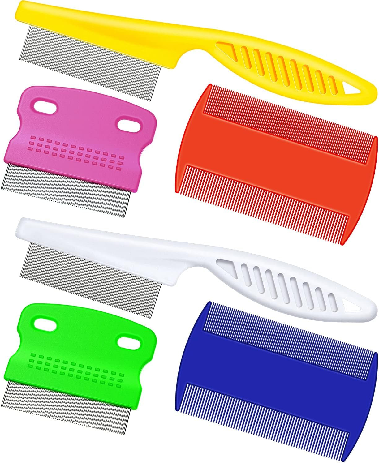 6 Pack Flea Comb Pet,White, Yellow, Green, Purple, Orange, Dark Blue | Stainless Steel Rounded Teeth, Double Sided Design, Lice Remover, Tear Stain Tool, Dematting Brush for Cats Dogs Grooming