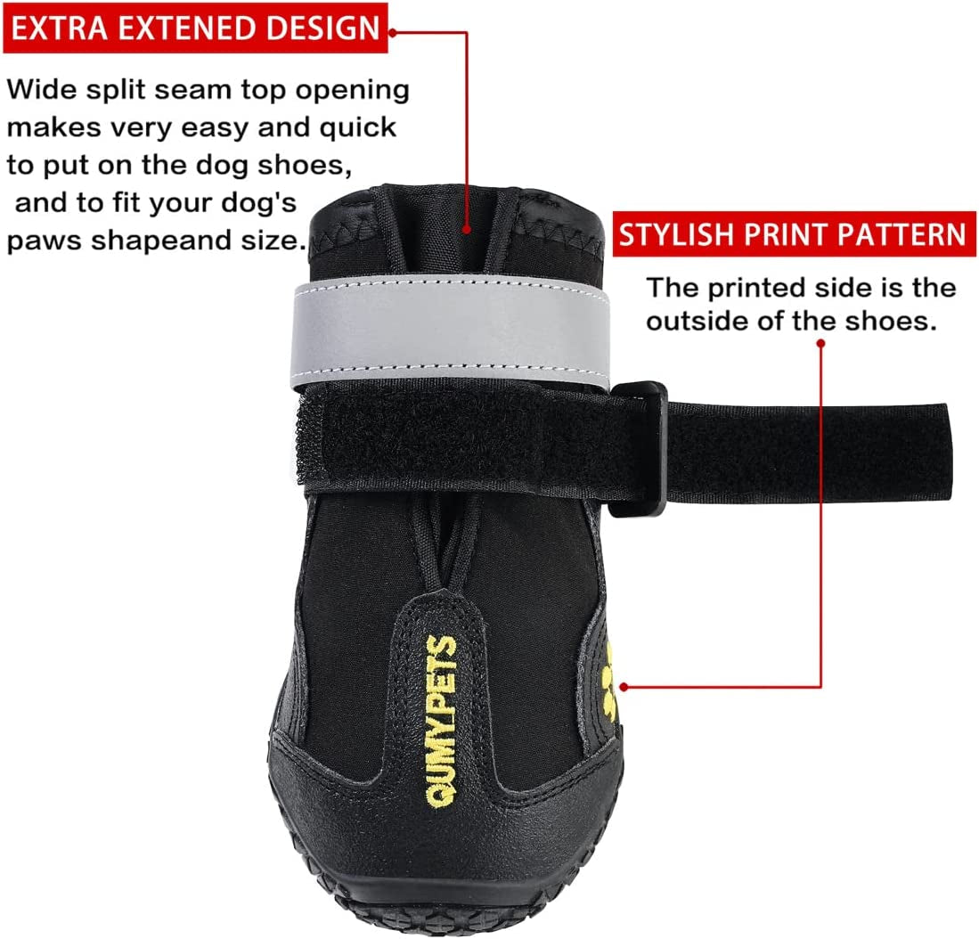 Dog Shoes for Hot Pavement, Dog Snow Boots & Paw Protectors for Winter | Dog Booties Medium Large Size Dogs, Water-Resistant in the Rain, Outdoor Walking, Indoor Hardfloors Skid-Resistant Sole Black