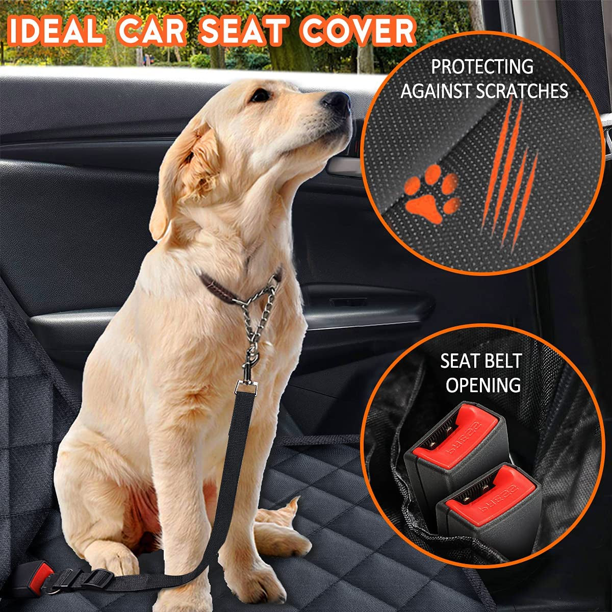 Premium Waterproof Dog Car Seat Cover - Durable Back Seat Protector for Cars, SUVs, and Trucks (53” Width) - Fits Middle Armrest - Black
