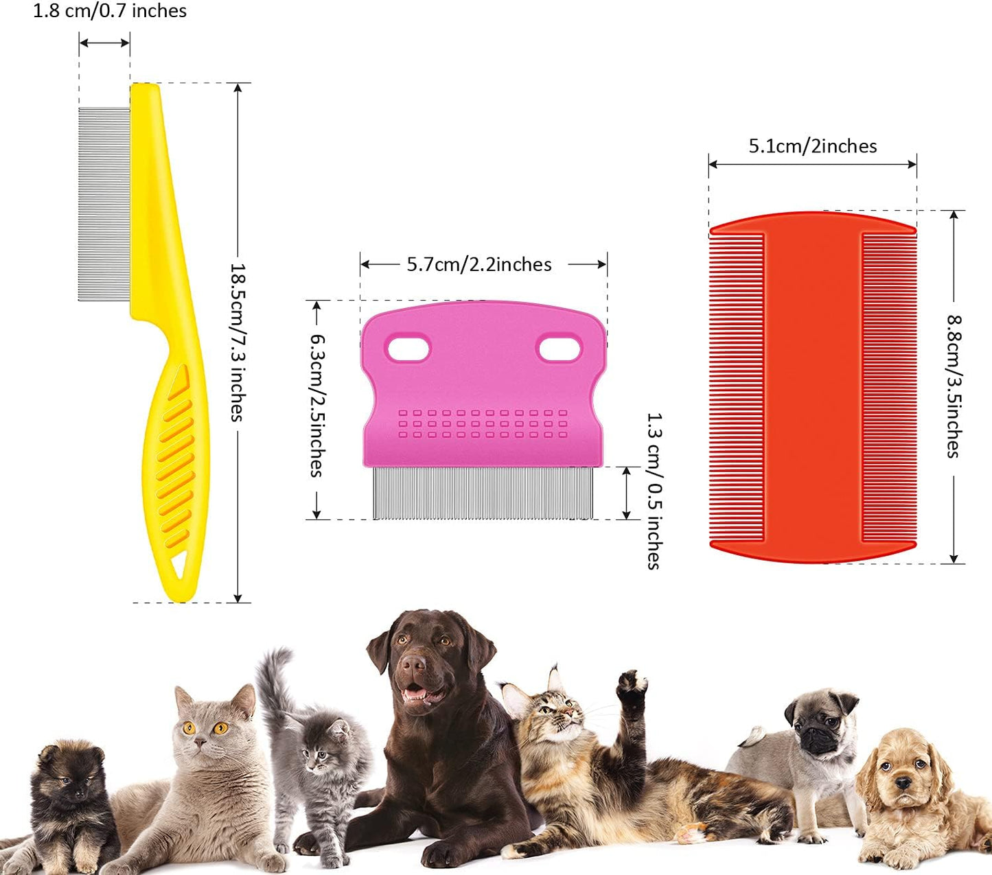 6 Pack Flea Comb Pet,White, Yellow, Green, Purple, Orange, Dark Blue | Stainless Steel Rounded Teeth, Double Sided Design, Lice Remover, Tear Stain Tool, Dematting Brush for Cats Dogs Grooming