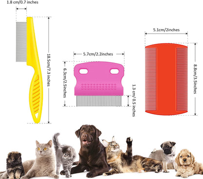 6 Pack Flea Comb Pet,White, Yellow, Green, Purple, Orange, Dark Blue | Stainless Steel Rounded Teeth, Double Sided Design, Lice Remover, Tear Stain Tool, Dematting Brush for Cats Dogs Grooming
