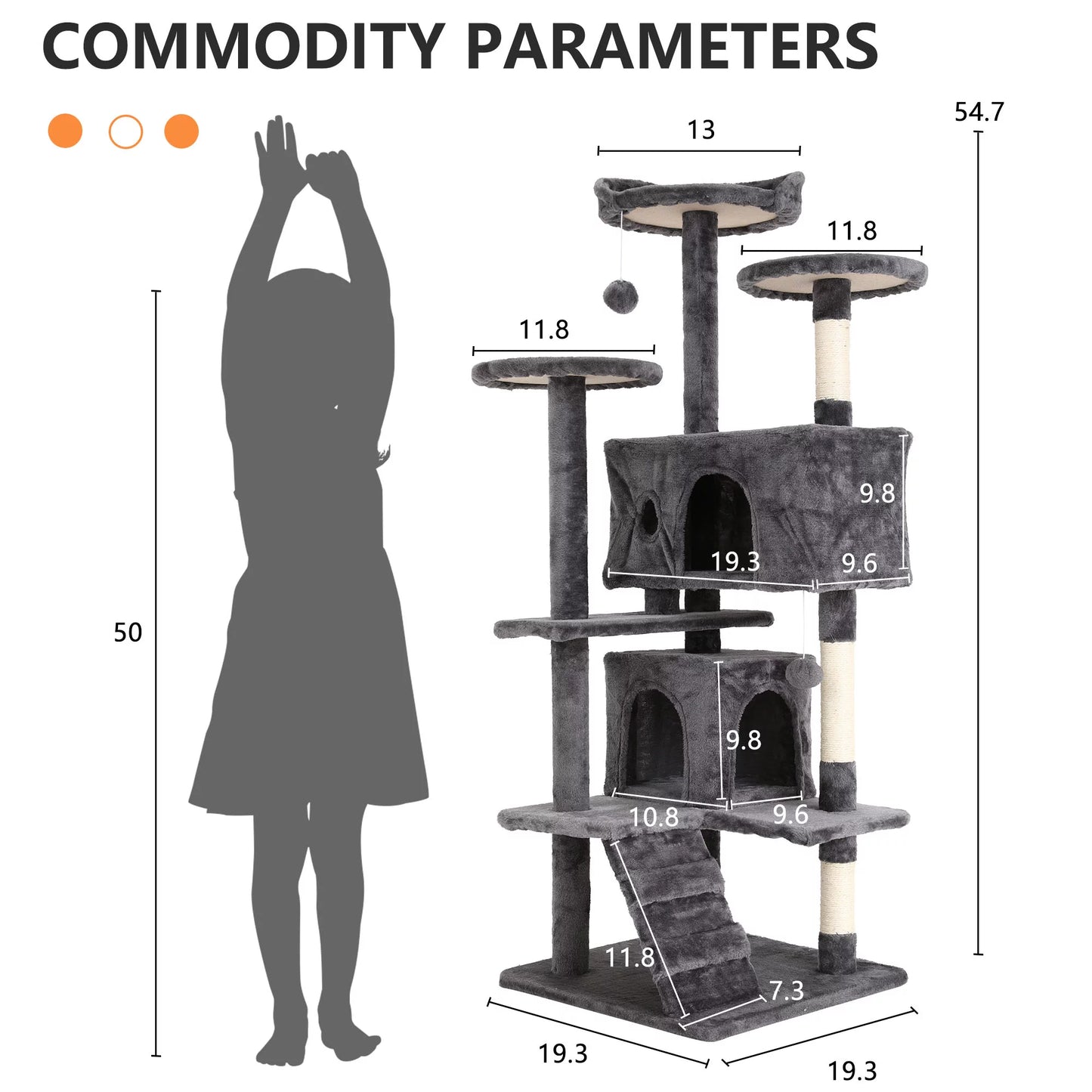 Luxury 54-Inch Double Condo Cat Tree Tower with Scratching Post & Perch - Stylish Light Gray Design for Indoor Fun!
