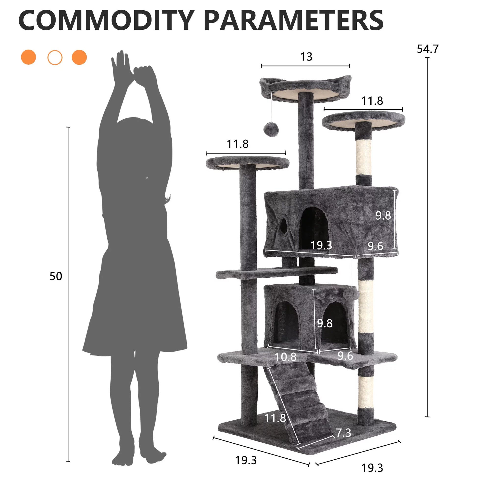 Luxury 54-Inch Double Condo Cat Tree Tower with Scratching Post & Perch - Stylish Light Gray Design for Indoor Fun!