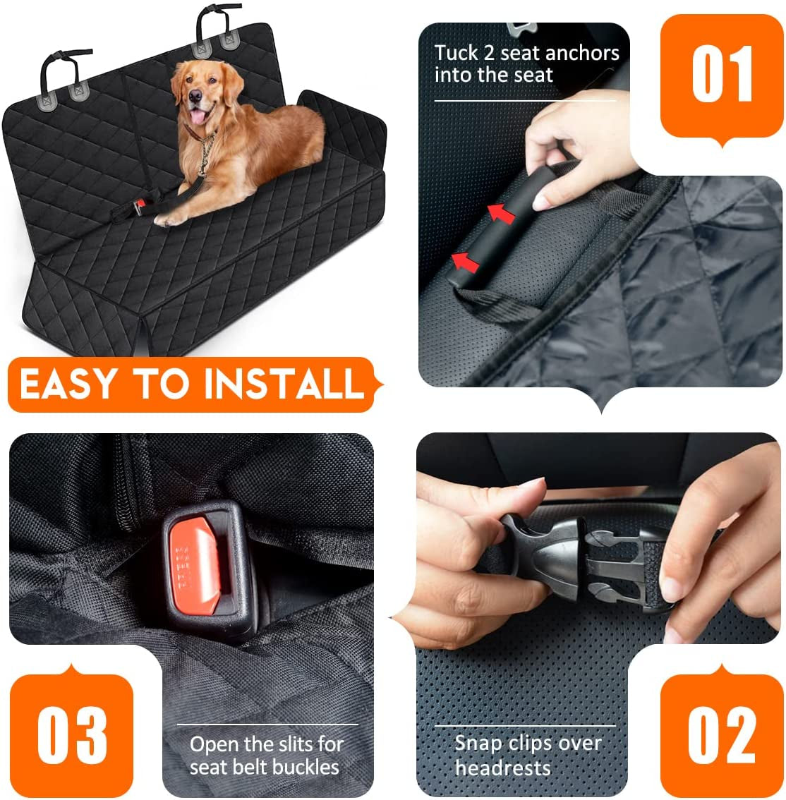 Premium Waterproof Dog Car Seat Cover - Durable Back Seat Protector for Cars, SUVs, and Trucks (53” Width) - Fits Middle Armrest - Black