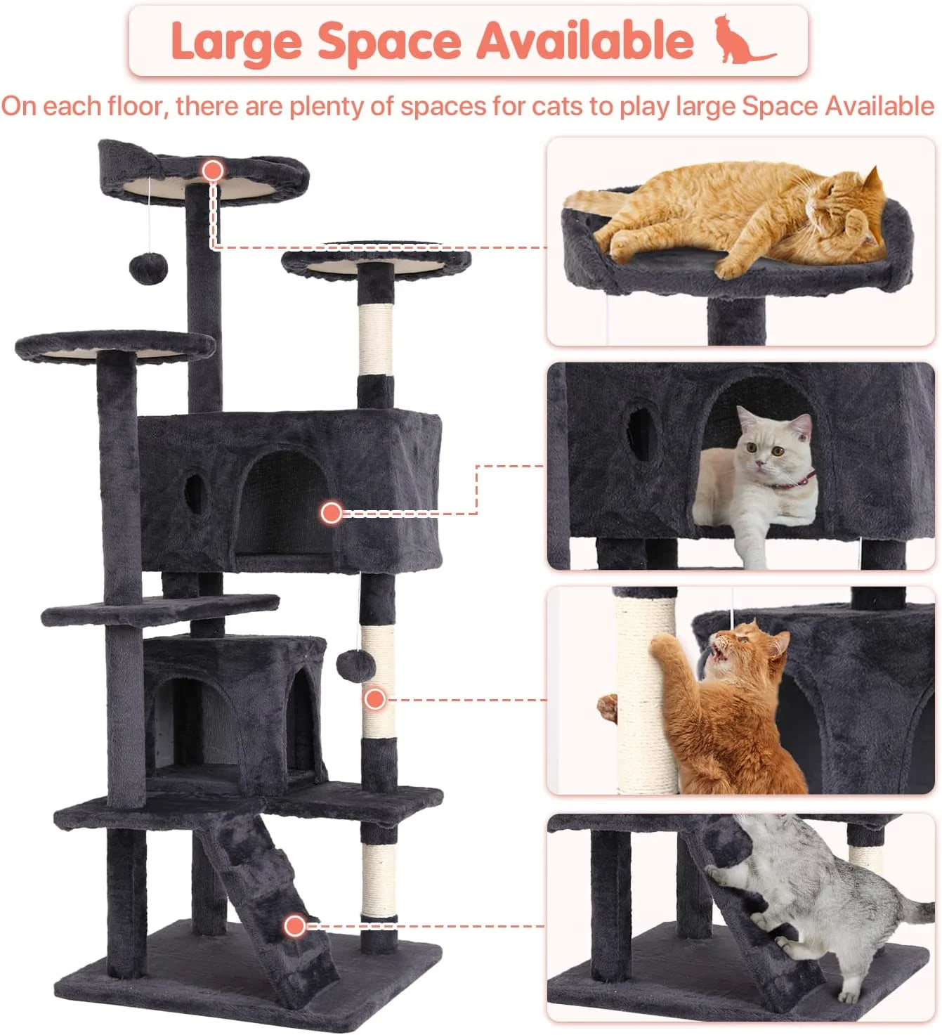 Luxury 54-Inch Double Condo Cat Tree Tower with Scratching Post & Perch - Stylish Light Gray Design for Indoor Fun!