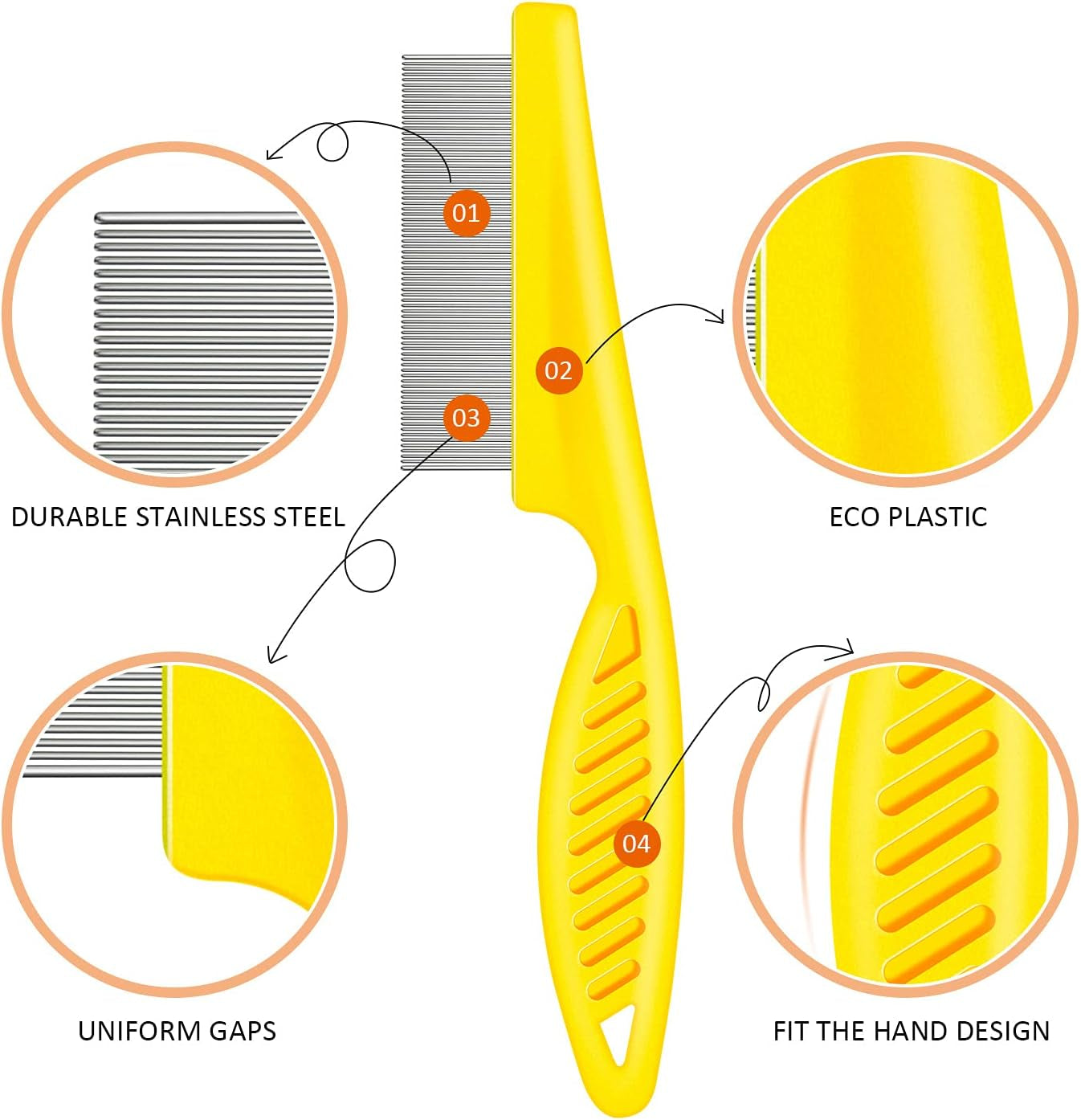 6 Pack Flea Comb Pet,White, Yellow, Green, Purple, Orange, Dark Blue | Stainless Steel Rounded Teeth, Double Sided Design, Lice Remover, Tear Stain Tool, Dematting Brush for Cats Dogs Grooming