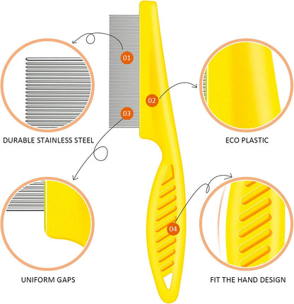 6 Pack Flea Comb Pet,White, Yellow, Green, Purple, Orange, Dark Blue | Stainless Steel Rounded Teeth, Double Sided Design, Lice Remover, Tear Stain Tool, Dematting Brush for Cats Dogs Grooming