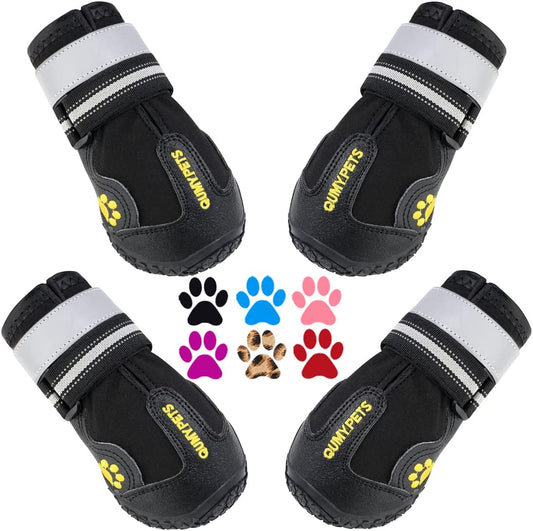 Dog Shoes for Hot Pavement, Dog Snow Boots & Paw Protectors for Winter | Dog Booties Medium Large Size Dogs, Water-Resistant in the Rain, Outdoor Walking, Indoor Hardfloors Skid-Resistant Sole Black